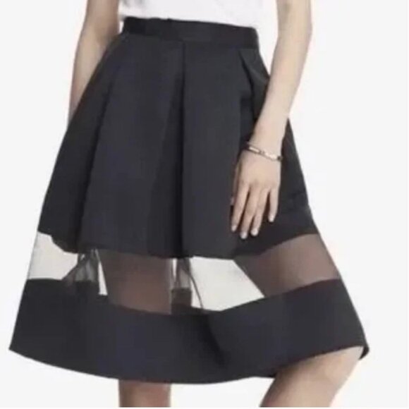 Express Black Pleated Waist Midi A-Line Skirt With Mesh Panel - Size 2 - Picture 14 of 14